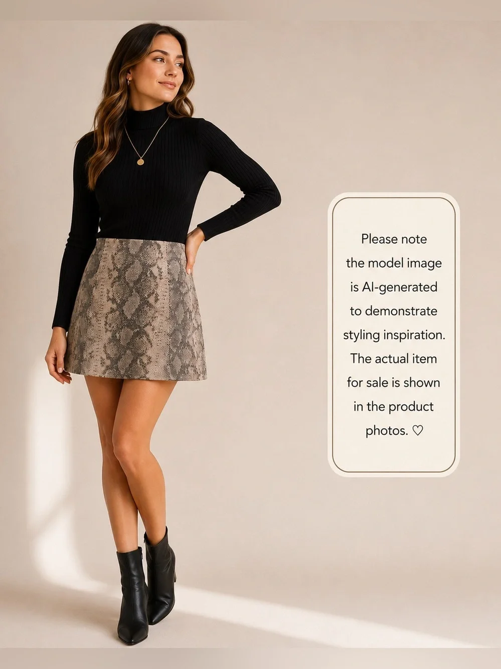 Zara Snakeskin Print High Rise A-Line Mini Skirt Brown Taupe Beige Black Size M